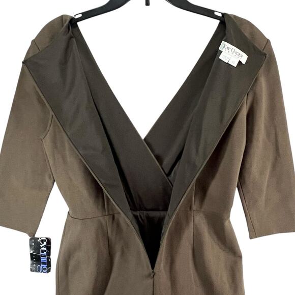 Kay Unger Dress Womens 10 Evening Collection V Neck 3/4 Sleeve Ruched Party NEW - Picture 4 of 16